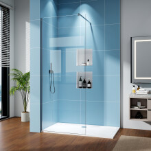 (1000x1900mm) 700/800/900/1000/1100/1200mm Frameless Walk In Shower Screen 8mm Toughened Safety Easyclean Glass with Adjustable Support Bar