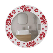 Sales Today Interiror 16-Inch Vintage Round Wall Mirror Decorative Red Floral Pattern Frame Antique Style Accent Mirror for Living Room Bedroom