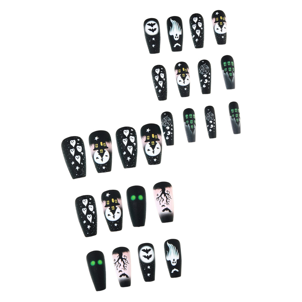 Zhouq-Outdoors 24Pcs Matte Halloween Press On Nails - Bat Ghost Design