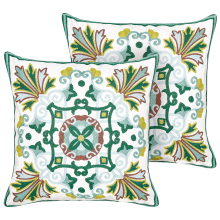 Set of 2 Decorative Cushions ELANITE Cotton 45 x 45 cm Green Oriental Pattern