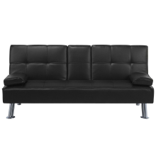 Sofa Bed 3 Seater ROXEN Faux Leather Black