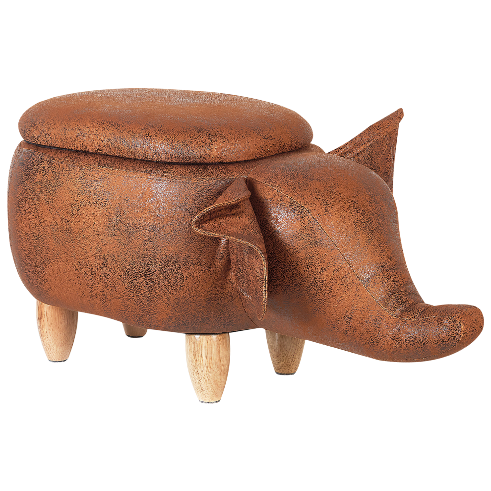 Storage Animal Stool ELEPHANT Faux Leather Dark Brown Elephant-image-OPC-PV6MSX-NEW
