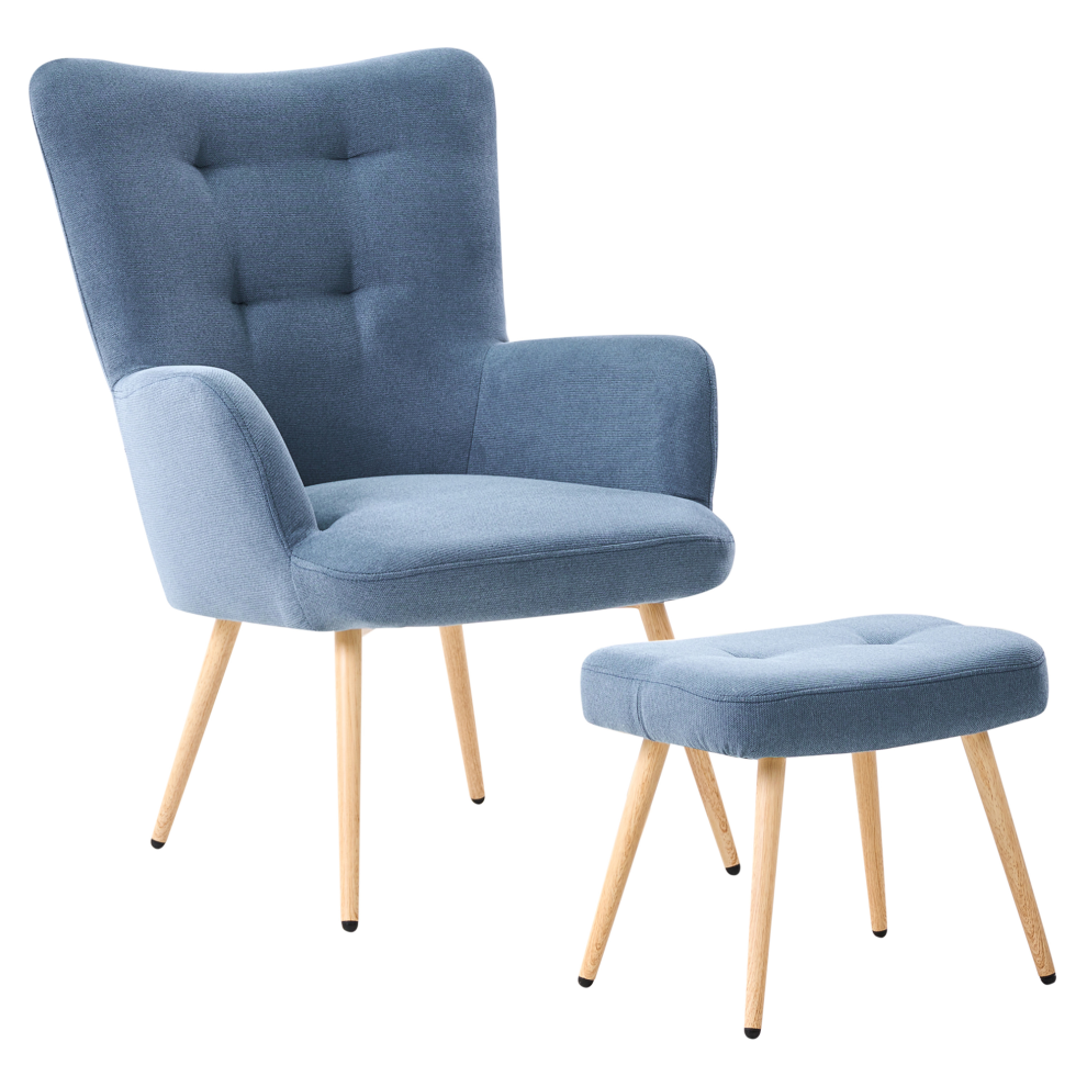 Beliani Wingback Chair Vejle With Footstool Fabric Dark Blue