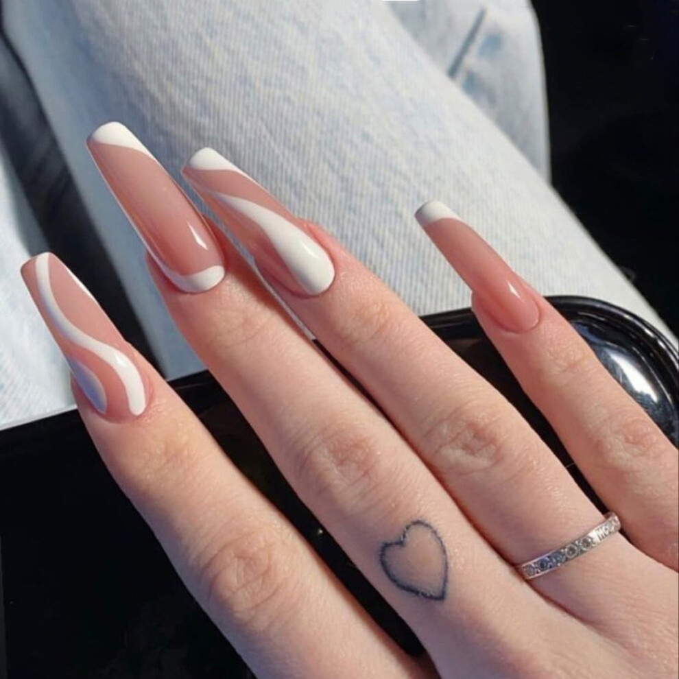 Zhouq-Outdoors 24Pcs Stripe Nail Patch, Removable False Nails