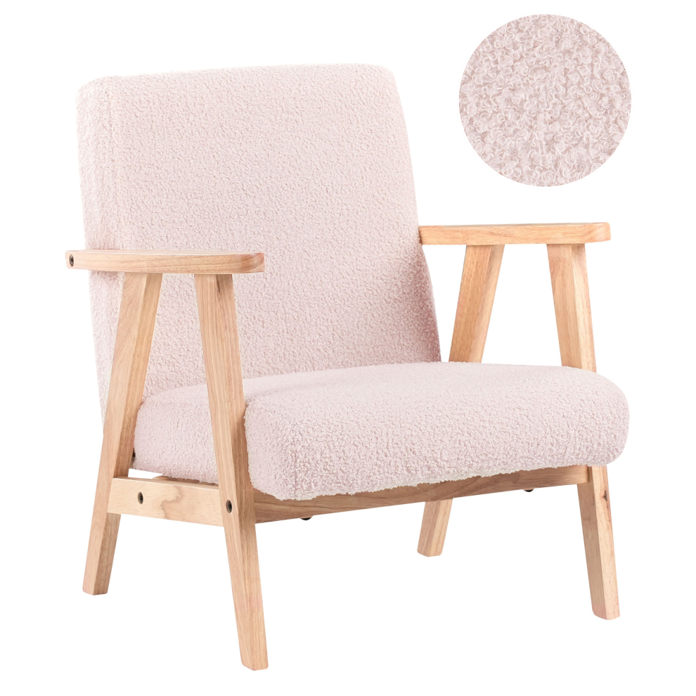 Beliani Kids Armchair Linde Boucle Pastel Pink