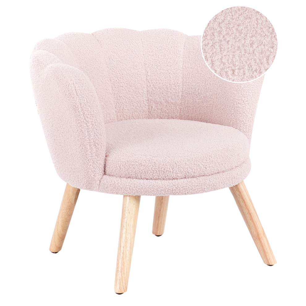 Beliani Kids Armchair Halby Boucle Pastel Pink