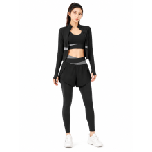 (XS-S, Black - CH104) Ladies Gym Tracksuit Workout Top & Running Shorts