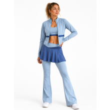 (XS-S, Blue - CH104) Ladies Gym Tracksuit Workout Top & Running Shorts