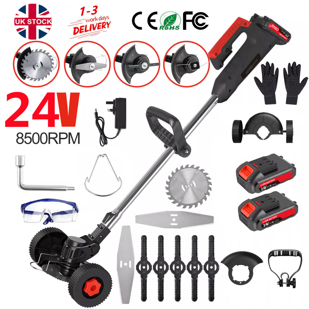 24V Electric Cordless Grass Trimmer Strimmer Garden Edger Cutter with 2Battery