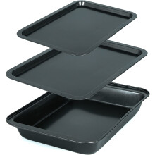 3 PIECE NEW LARGE NON STICK OVEN BAKING ROASTING PAN DISH ROAST TIN & TRAYS SET
