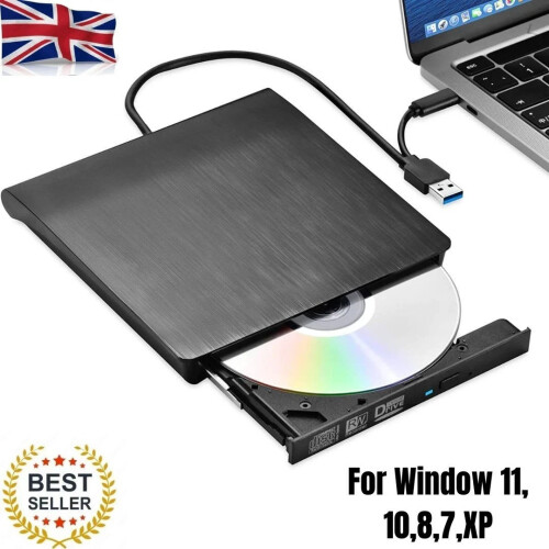 DVD CD RW USB External DVD RW Disc Burner Drive Reader Windows 10 11 Laptop PC