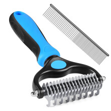 BeautyTrack Dematting Comb for Dog and Cat, Pet Grooming Rake Brushes 17+9 Blue