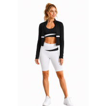 (S-M, Black - CH102) Ladies Gym Tracksuit Workout Top & Running Shorts