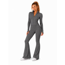 (S-M, Grey - CH101) Ladies Gym Tracksuit Workout Top & Running Shorts