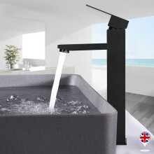 UK Modern Tall Faucet Counter Basin Mixer Tap High Rise Bathroom Sink Matt Black