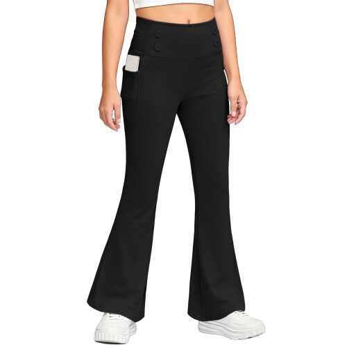 Girls Flared Thermal Leggings with Pockets, Warm Soft 2