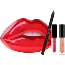 Set Huda Beauty: Huda Beauty, Matte, Liquid Lipstick, 1.9 ml *Miniature + Huda Beauty, Lip Liner, 1.2 g + Lip Strobe, Liquid Lipstick, 2 ml *Miniature