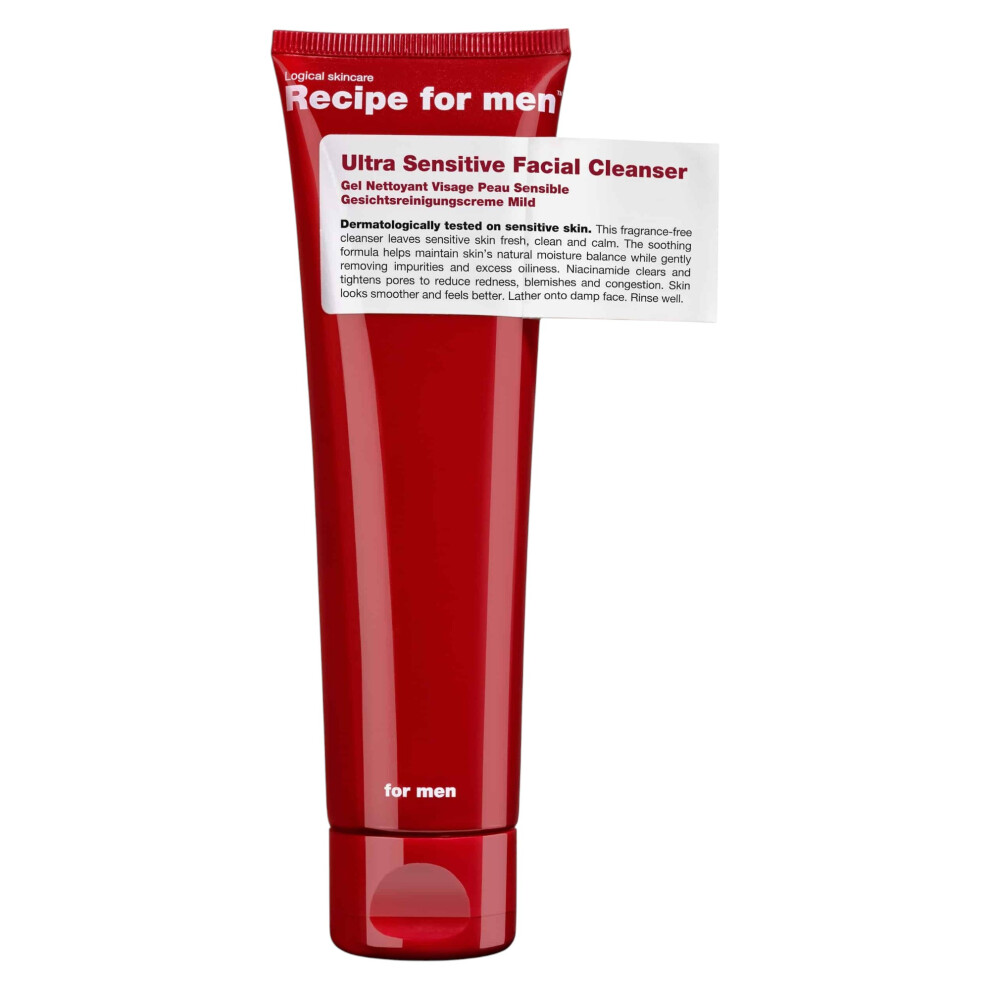 Recipe For Men Ultra Sensitive Facial Cleanser Fragrance-Free Gentle Cleansing Cleansing Gel Face 100 Ml