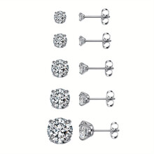 Stainless Steel CZ Stud Earrings 5 Pairs