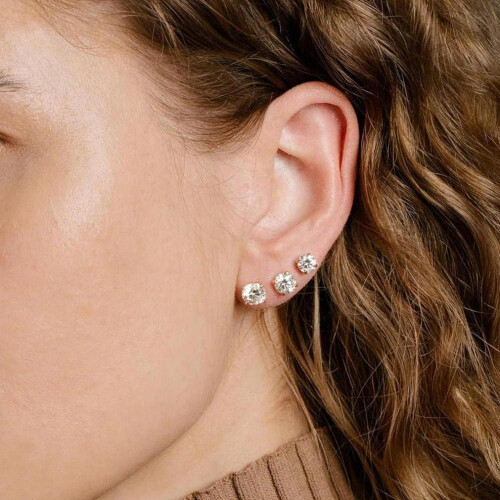 Stainless Steel CZ Stud Earrings 5 Pairs 2