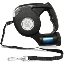 Dog Retractable Leash with Flashlight and Garbage Bag