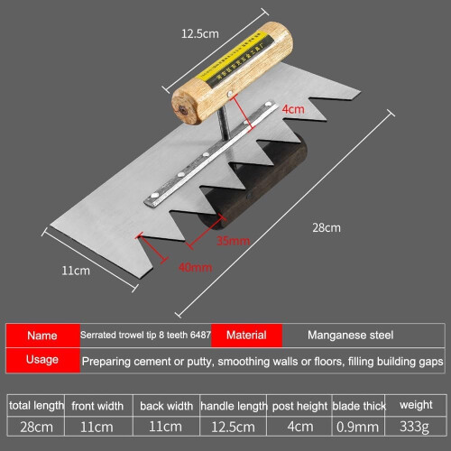 Squared Tip Notch Tile Trowel Stainless Steel 10mm 1