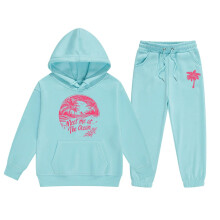 Girls Light Blue Hoodie and Pants Sweatsuit Set 6-7 Years