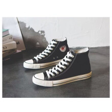 (44) Men's black mid top basic canvas shoes, casual shoes, and student breathable cloth shoes