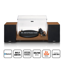 Record Player with Bluetooth, Built-In Amp, 2 Speakers
