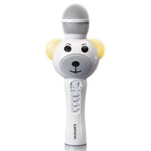 Bluetooth Karaoke Microphone with SD Slot, LED Lights, White 1