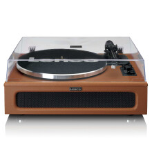 Bluetooth Turntable with Built-In Speakers, Brown, 33/45 RPM
