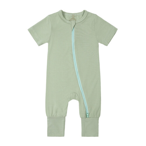 Baby Rompers Front Zipper Short Sleeve Solid Color