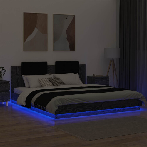VidaXL vidaXL Bed Frame with Headboard Black Oak 180 x 200 cm Engineered Wood 1
