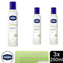 Vaseline Aloe Sensitive Anti-Perspirant Deodorant Spray for Women 250ml, 3 Pack