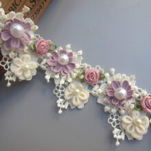Flower Pearl Beads Lace Trim Ribbon Vintage Embroidered