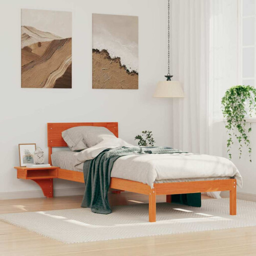 VidaXL vidaXL Bed Frame with Headboard Wax Brown 75 x 190 cm Solid Pine Wood