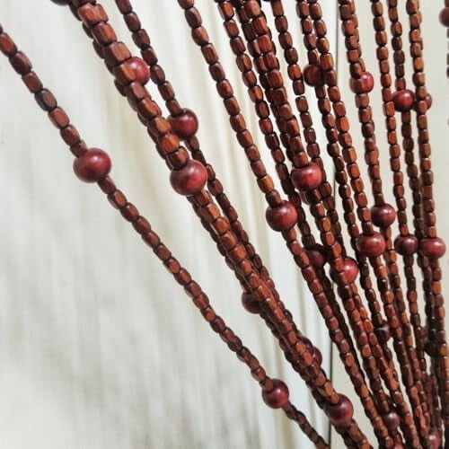 Wooden Beaded Curtain Boho Style 27 Strands Brown
