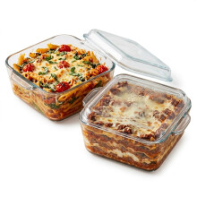 (Square, Set Of 2) 1L Glass Casserole Dish with Lid Ovenware