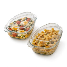 (Triangle, Set Of 2) 1L Glass Casserole Dish with Lid Ovenware