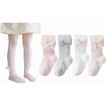 Baby Girls Cotton Tights Bowknot Mesh Lace Summer