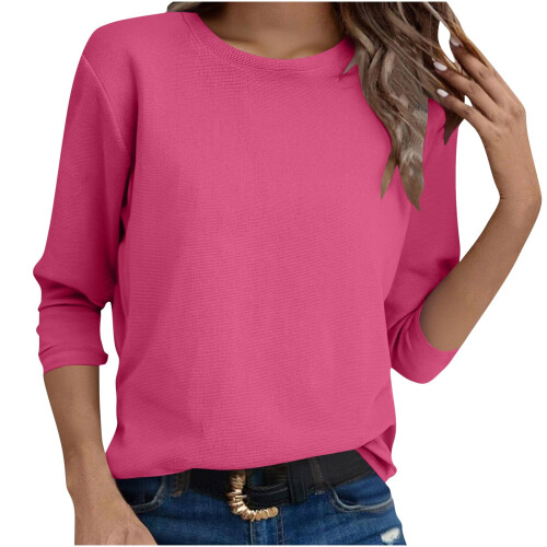 Women's Round Neck Long Sleeve Top Solid Color Casual