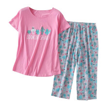 Women's Cotton Pajama Set Short Sleeve Top and Capri Pants