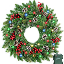 24 inch Pre-Lit Outdoor Christmas Wreath with Red Berries