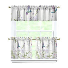 Purple Flower Bird Kitchen Curtains Set 3-Piece