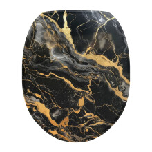 Black Gold Marble Toilet Seat Cover Round Standard