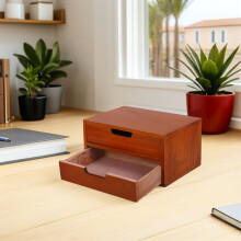Wood Desktop Drawer Storage Unit Vintage Style Two Drawers