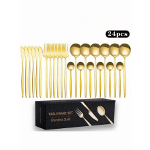 Stainless Steel Cutlery Set Gold Black 24-Piece