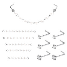 Pearl Nose Chain Piercing Set L-Shaped Cubic Zirconia 11