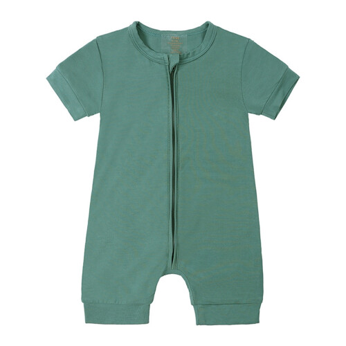 Baby Rompers Front Zipper Short Sleeve Solid Jumpsuit