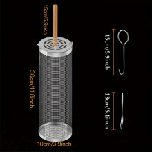 (L) Edelstahl-BBQ-Grill mit Griff, inklusive kostenloser Metallgabel und Haken – hitzebeständiges Design-Grillwerkzeug-Set,